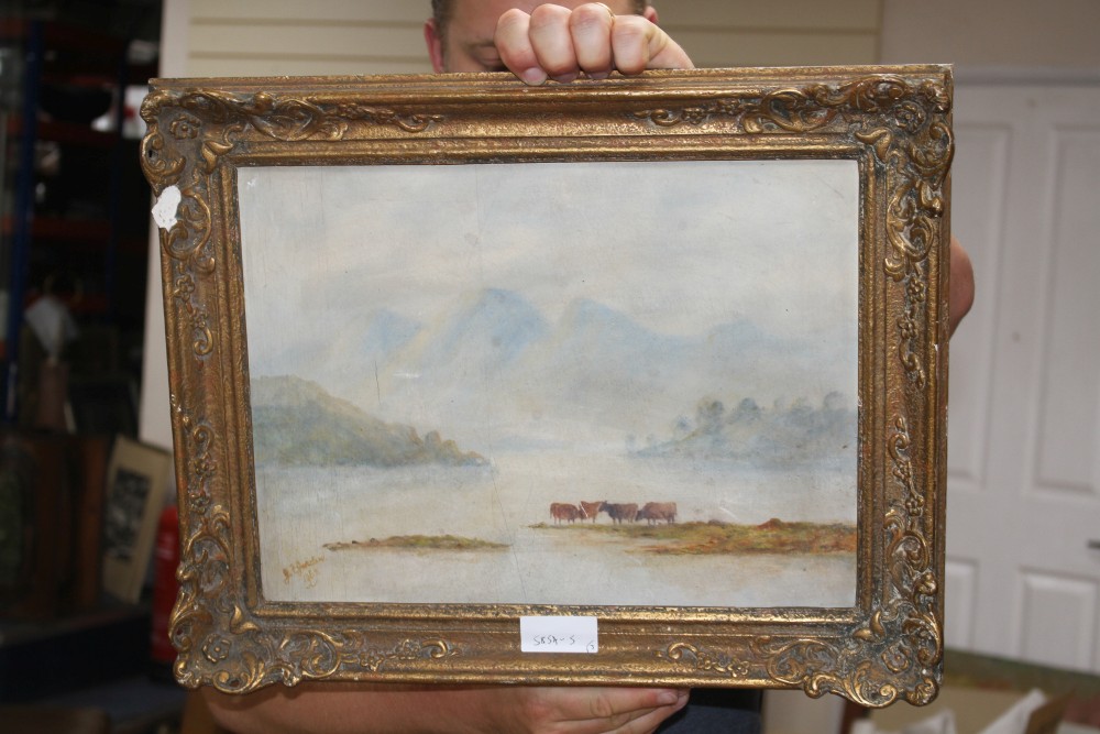 D. Bergstrom, oil on board, oil of Highland cattle & an oileograph of Romans